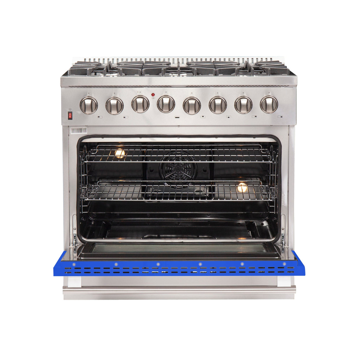 Forno Galiano 36-Inch Freestanding Dual Fuel Range with Double Convection Ovens, Blue Door
