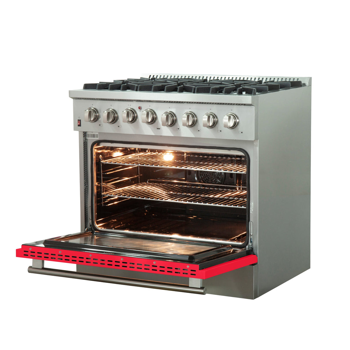 Forno Galiano 36-Inch Freestanding Dual Fuel Range with Double Convection Ovens, Red Door
