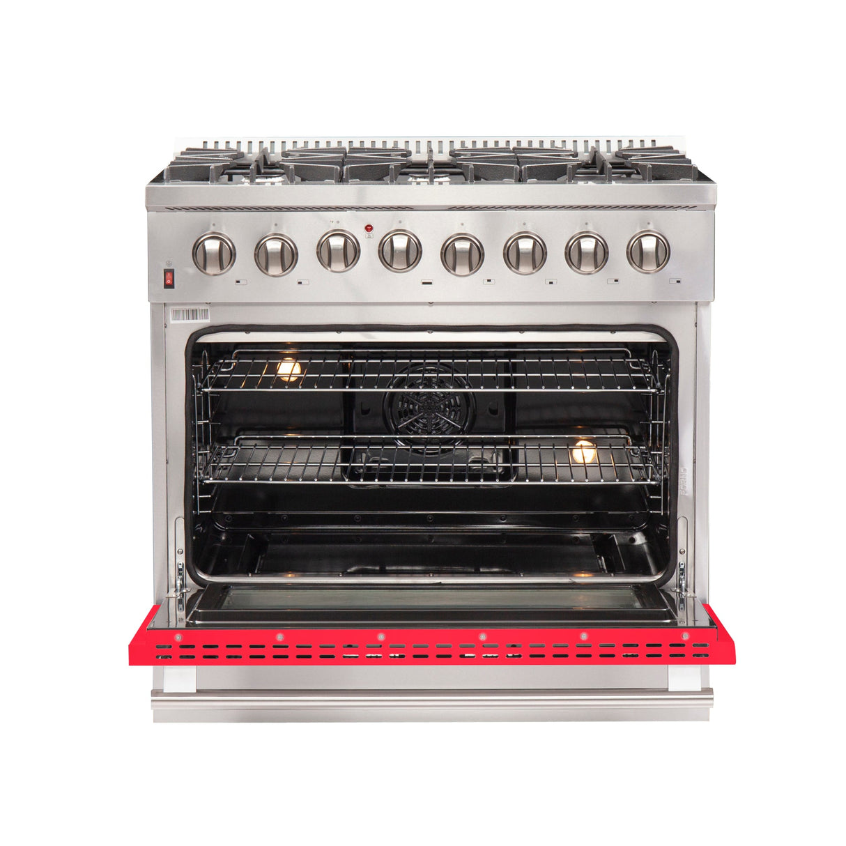 Forno Galiano 36-Inch Freestanding Dual Fuel Range with Double Convection Ovens, Red Door