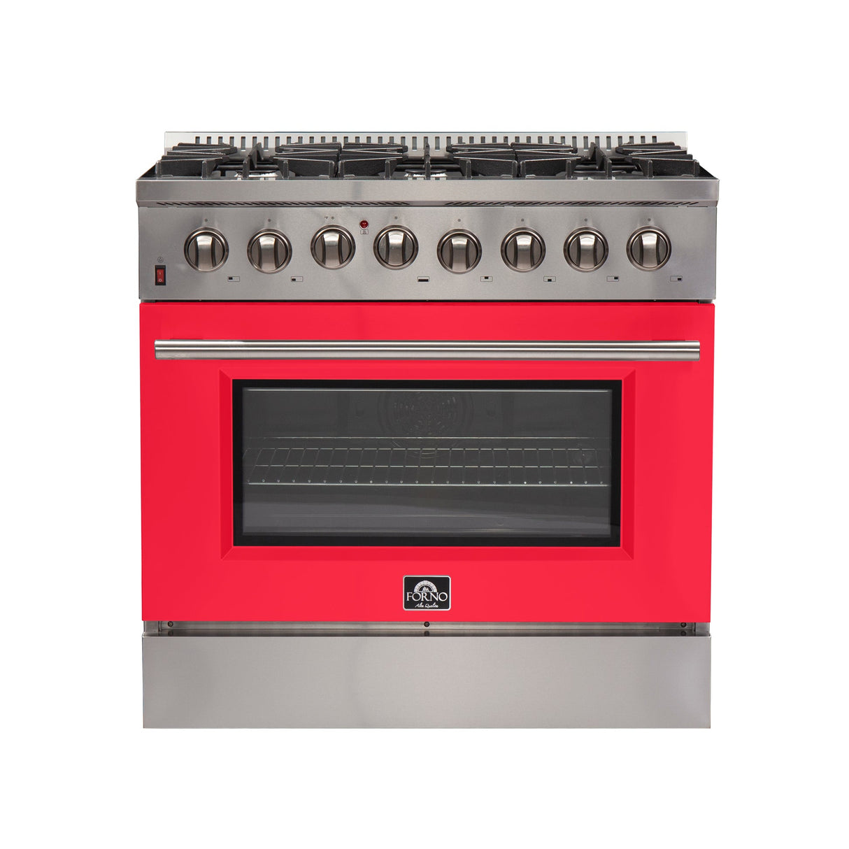 Forno Galiano 36-Inch Freestanding Dual Fuel Range with Double Convection Ovens, Red Door