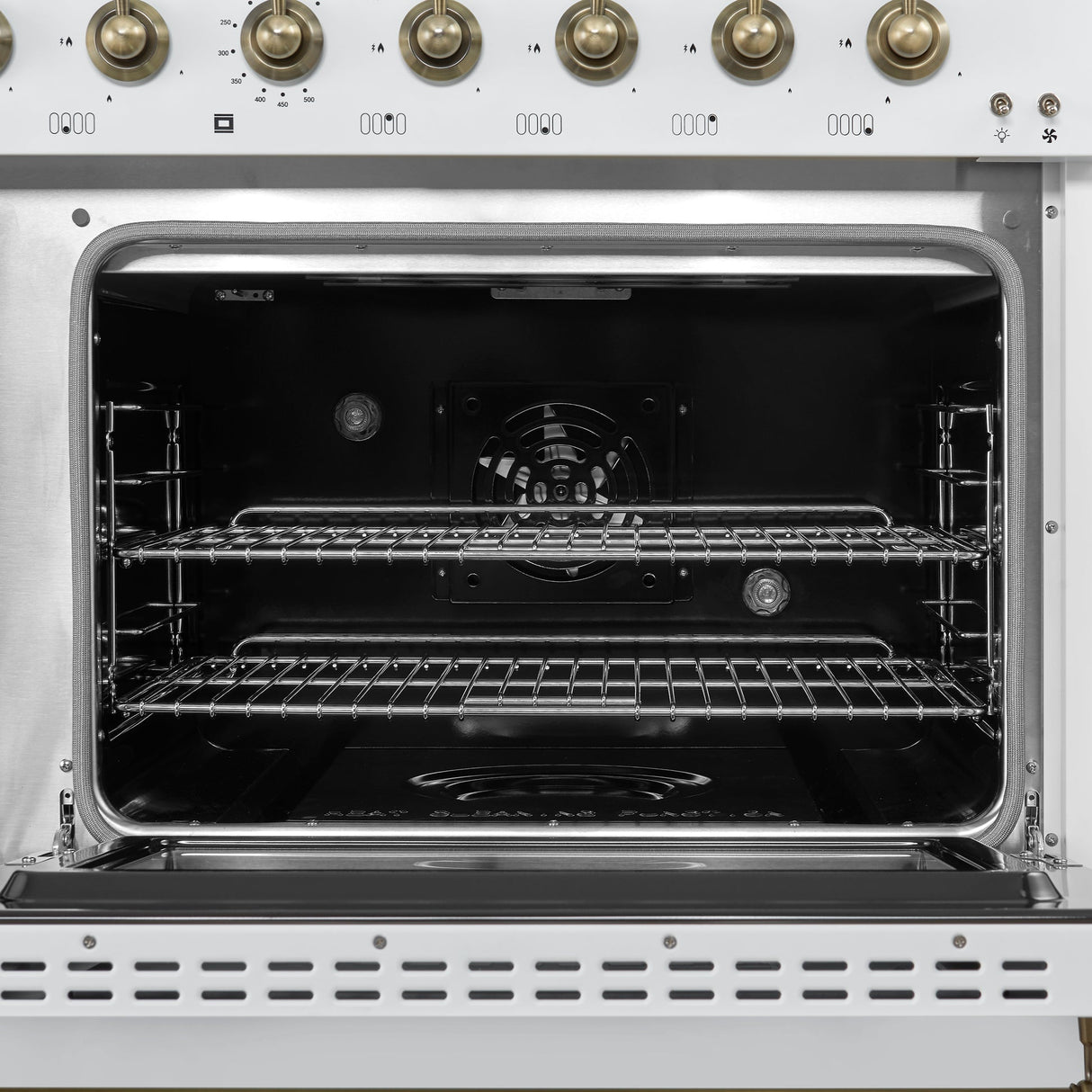 Forno Antico Dual Fuel Range, with Antique Brass Finish, Convection Oven