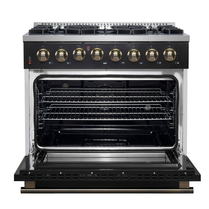 Forno Galiano Dual Fuel Range with Antique Brass Design, True Convection Oven