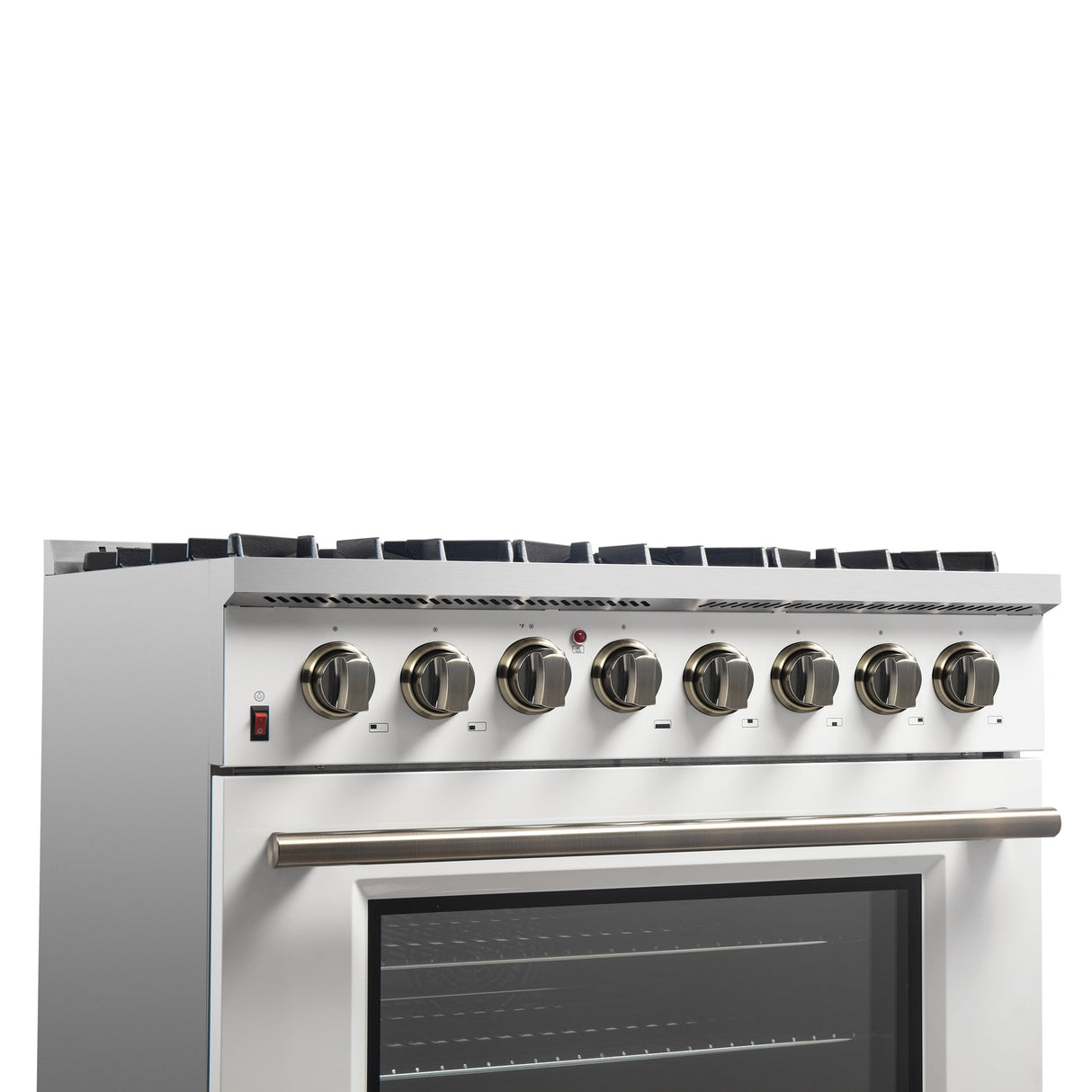 Forno Galiano Dual Fuel Range with Antique Brass Design, True Convection Oven