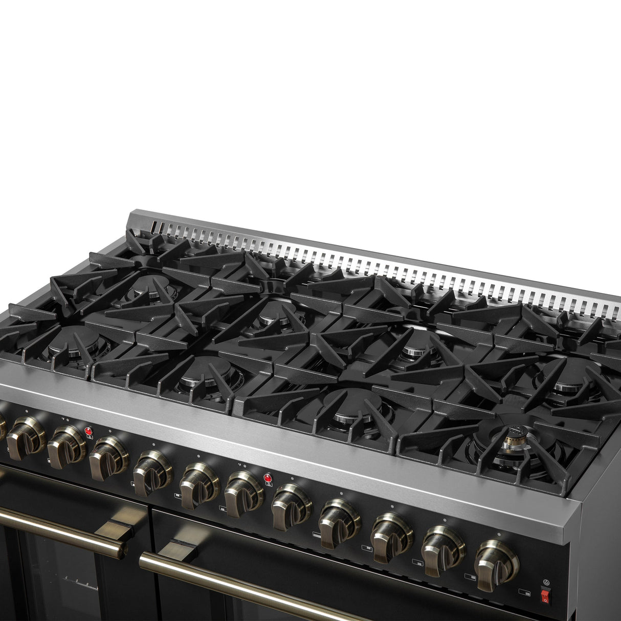 Forno Galiano Dual Fuel Range with Antique Brass Design, True Convection Oven