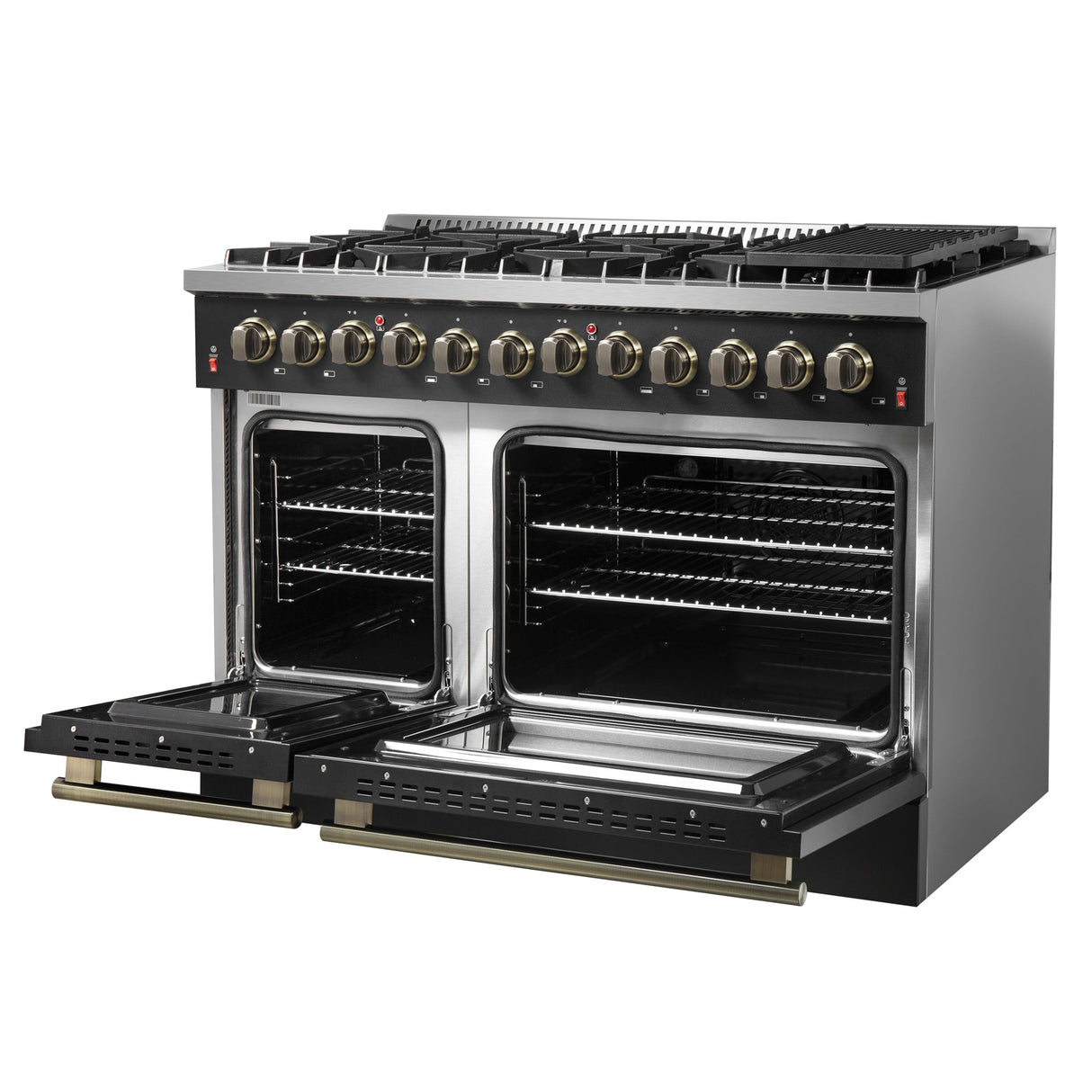 Forno Galiano Dual Fuel Range with Antique Brass Design, True Convection Oven