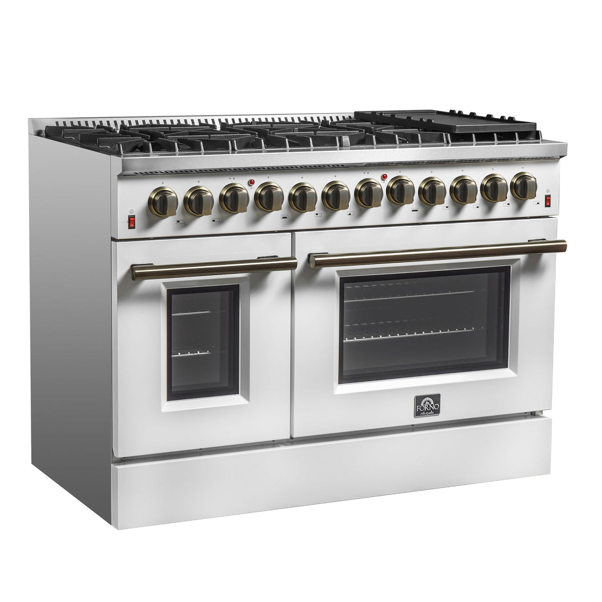 Forno Galiano Dual Fuel Range with Antique Brass Design, True Convection Oven