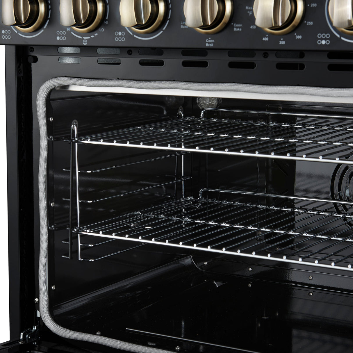Forno Paolo Freestanding Electric Range with Antique Brass, True Convection Oven, Energy Efficient
