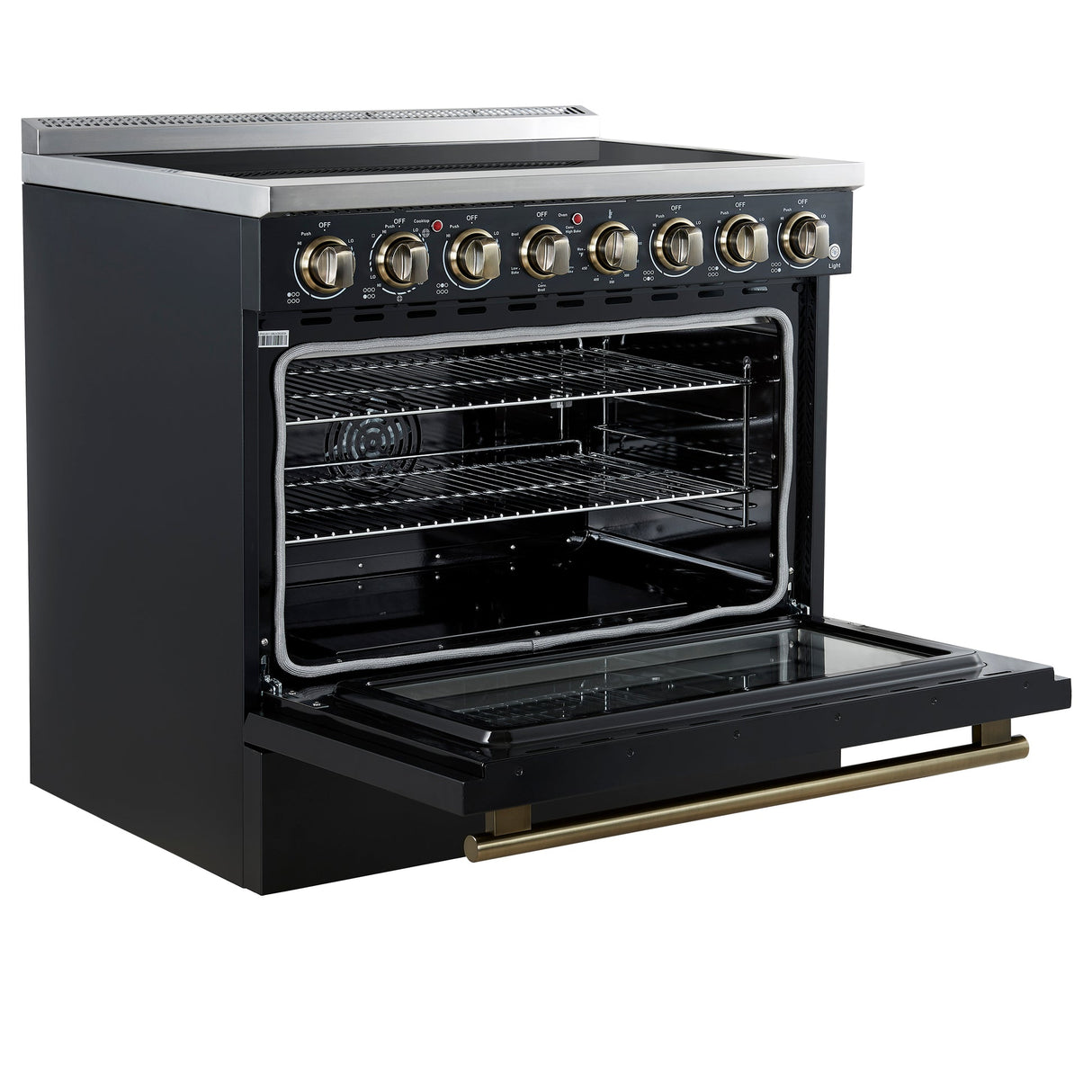 Forno Paolo Freestanding Electric Range with Antique Brass, True Convection Oven, Energy Efficient