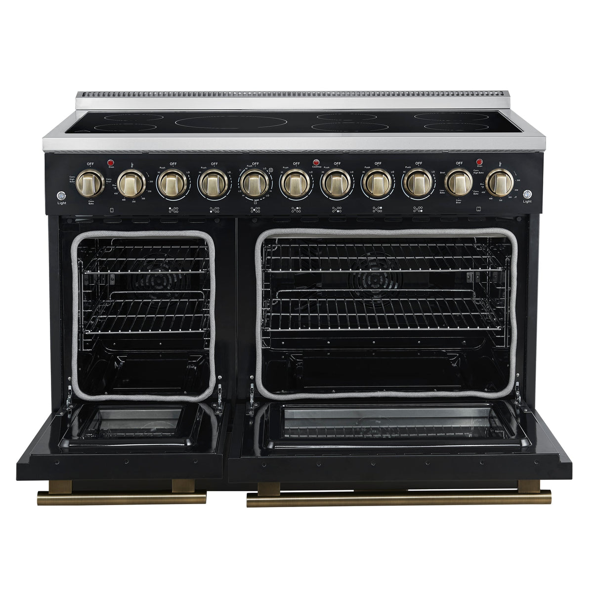 Forno Paolo Freestanding Electric Range with Antique Brass, True Convection Oven, Energy Efficient