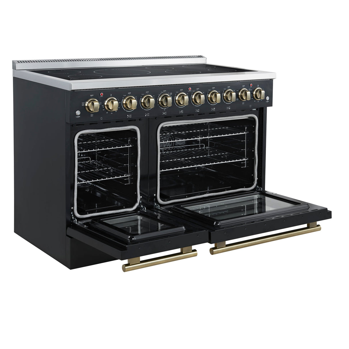 Forno Paolo Freestanding Electric Range with Antique Brass, True Convection Oven, Energy Efficient