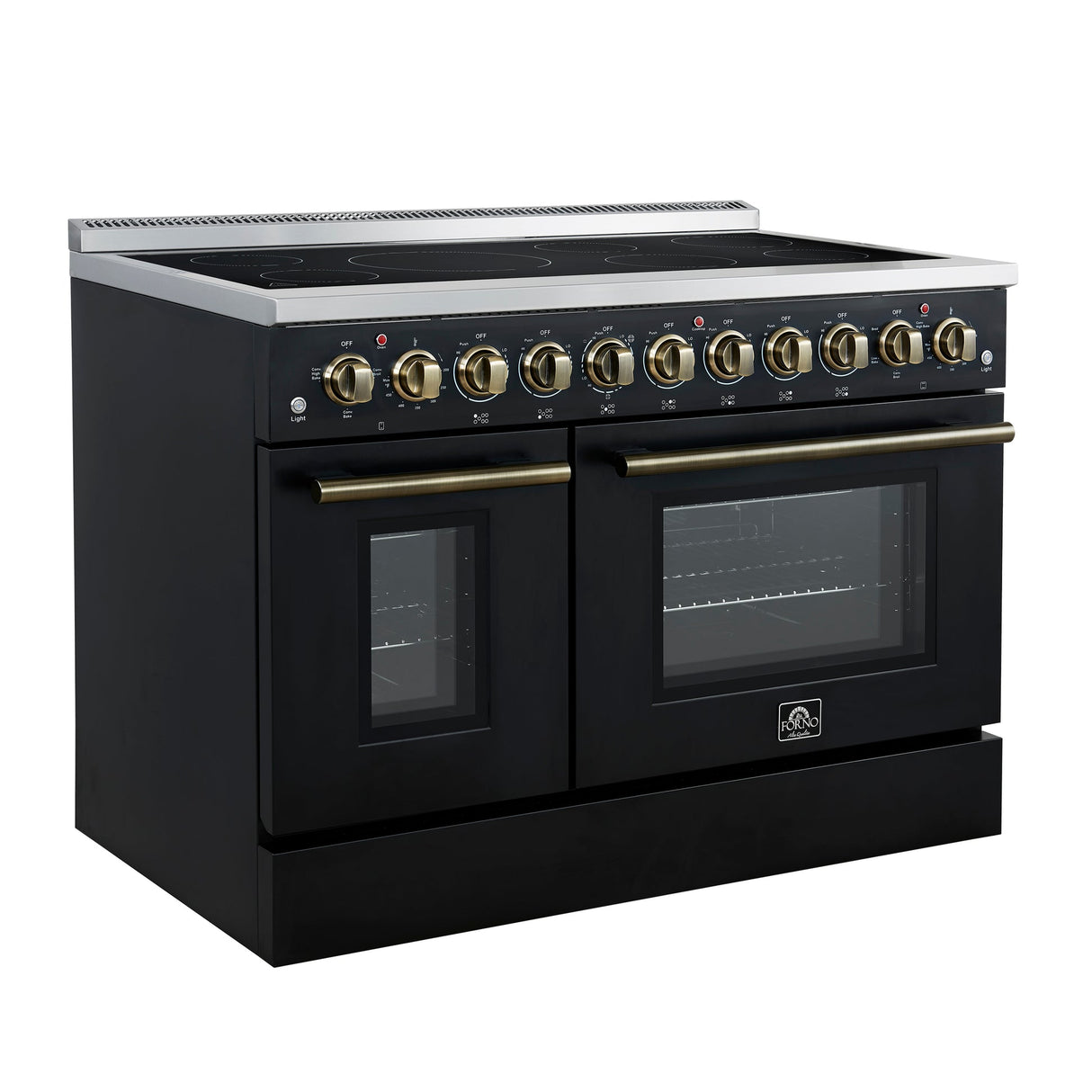 Forno Paolo Freestanding Electric Range with Antique Brass, True Convection Oven, Energy Efficient
