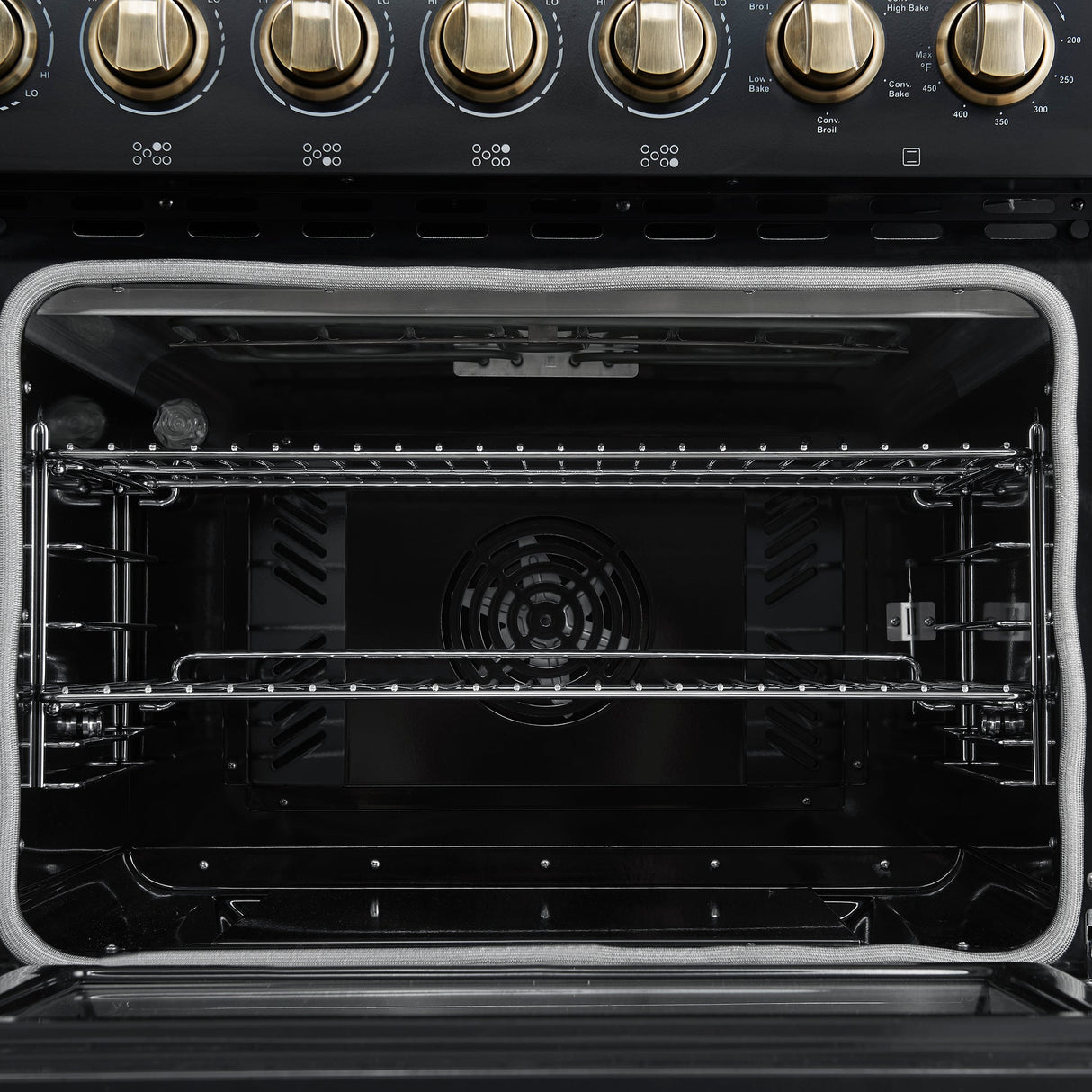 Forno Paolo Freestanding Electric Range with Antique Brass, True Convection Oven, Energy Efficient