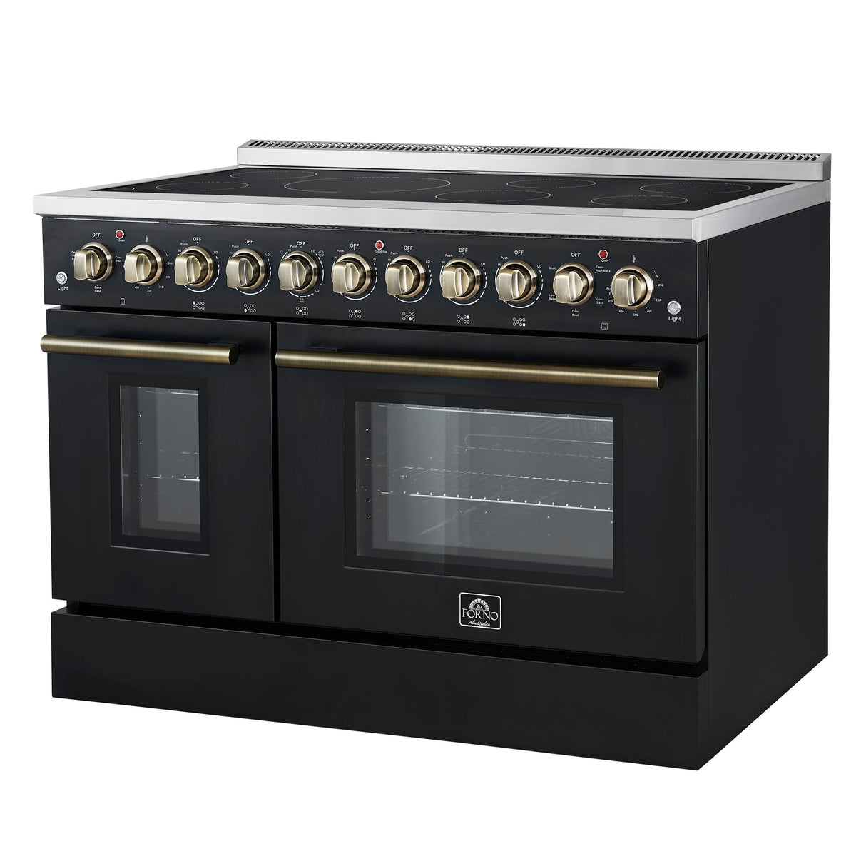 Forno Paolo Freestanding Electric Range with Antique Brass, True Convection Oven, Energy Efficient