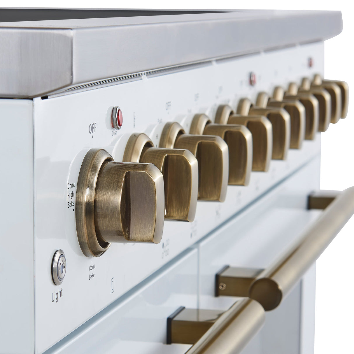 Forno Paolo Freestanding Electric Range with Antique Brass, True Convection Oven, Energy Efficient