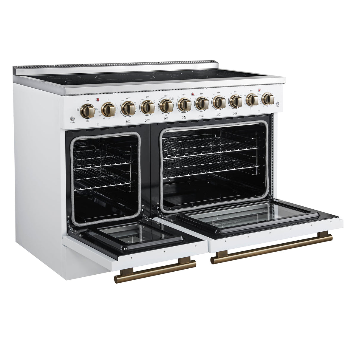 Forno Paolo Freestanding Electric Range with Antique Brass, True Convection Oven, Energy Efficient