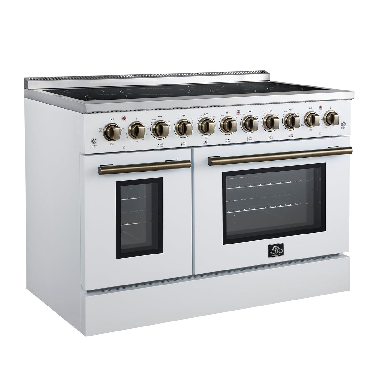 Forno Paolo Freestanding Electric Range with Antique Brass, True Convection Oven, Energy Efficient