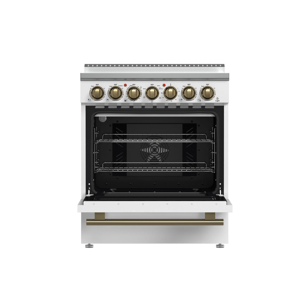 Forno Paolo Freestanding Electric Range with Antique Brass, True Convection Oven, Energy Efficient