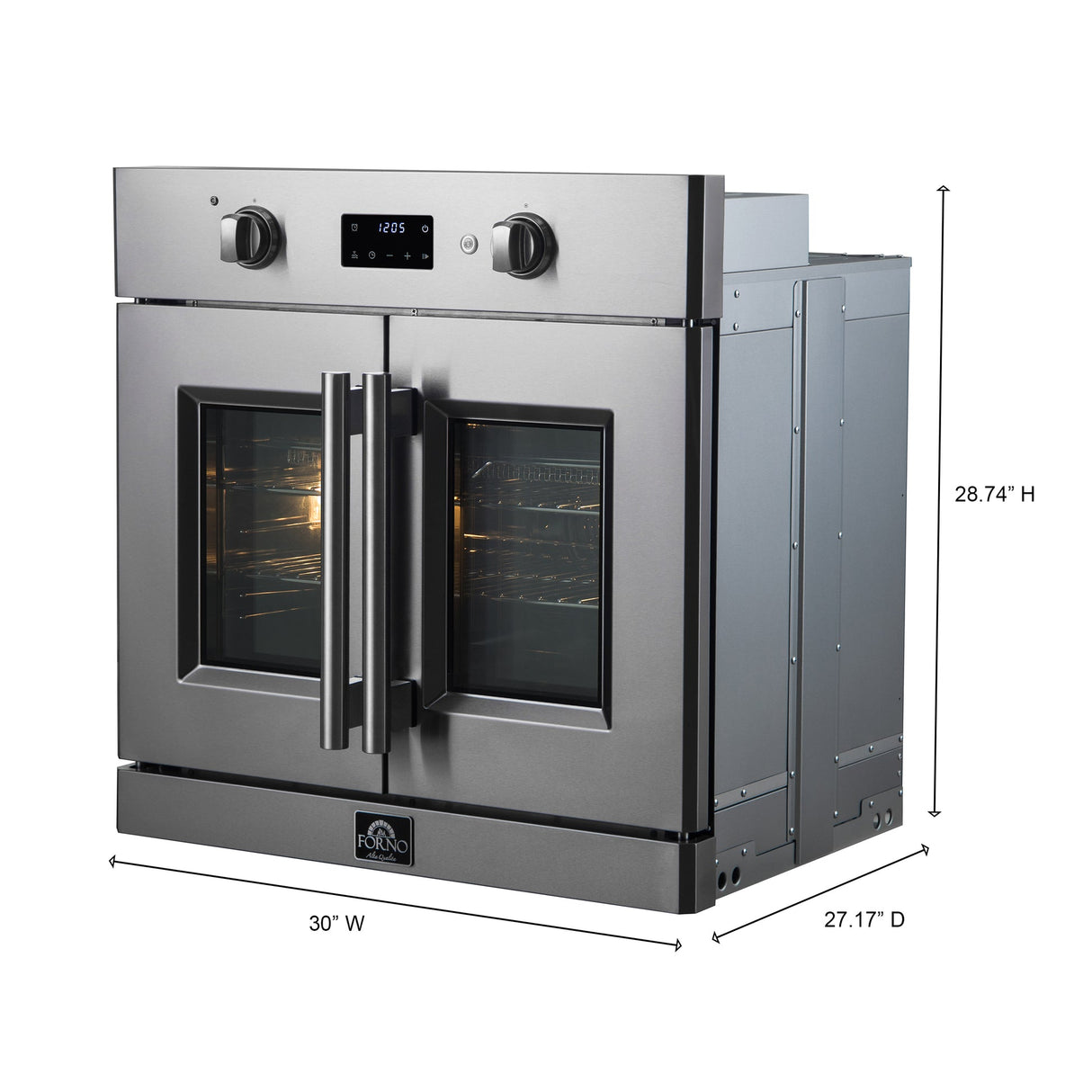Forno Asti 30" French Door Electric Wall Oven – Stainless Steel, 3.68 cu.ft, 3600W, True Convection, Air Fry, Sous Vide & Self-Clean