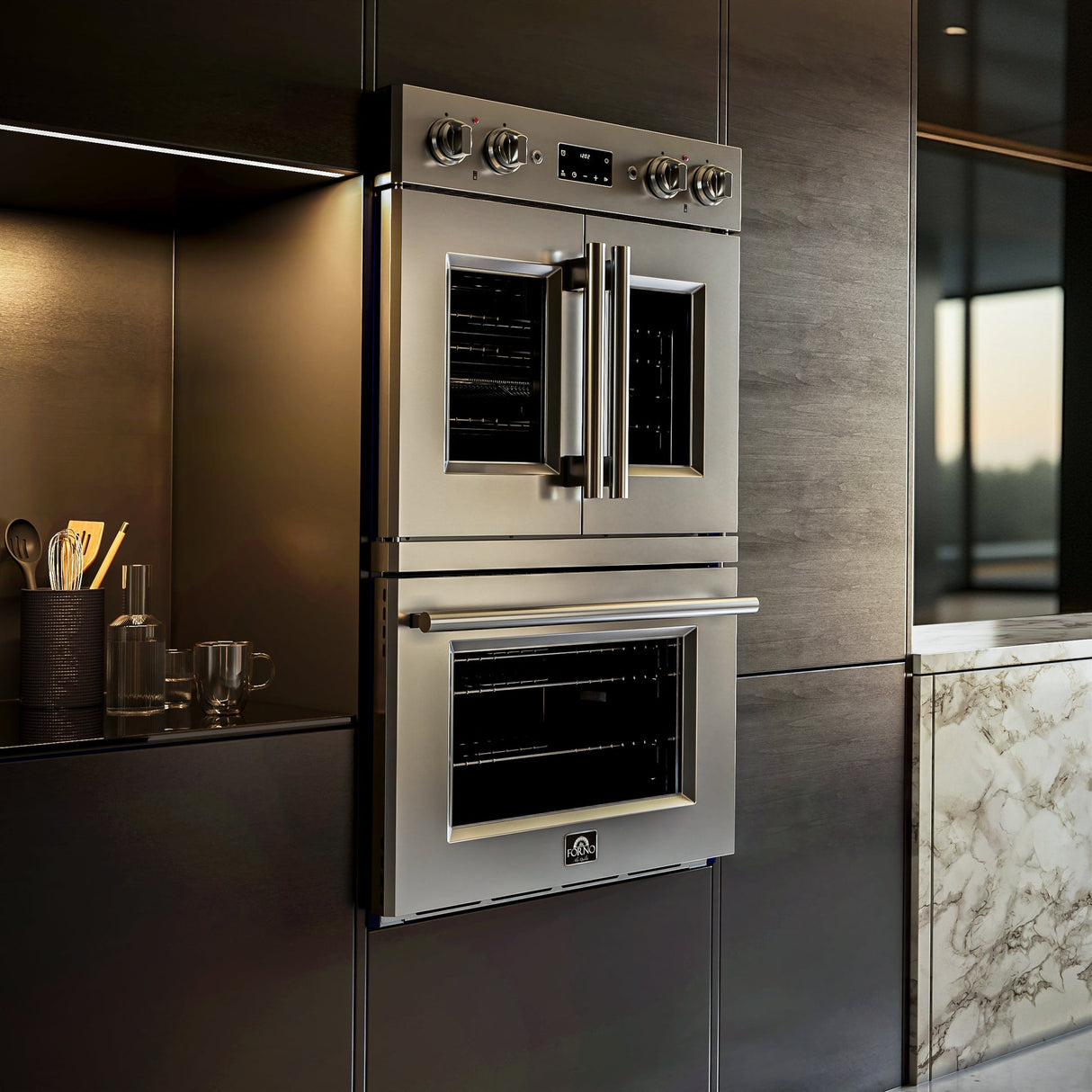 Forno Gallico 30" Electric French Door Double Oven – Stainless Steel, 7.36 cu.ft, Convection, Self-Cleaning