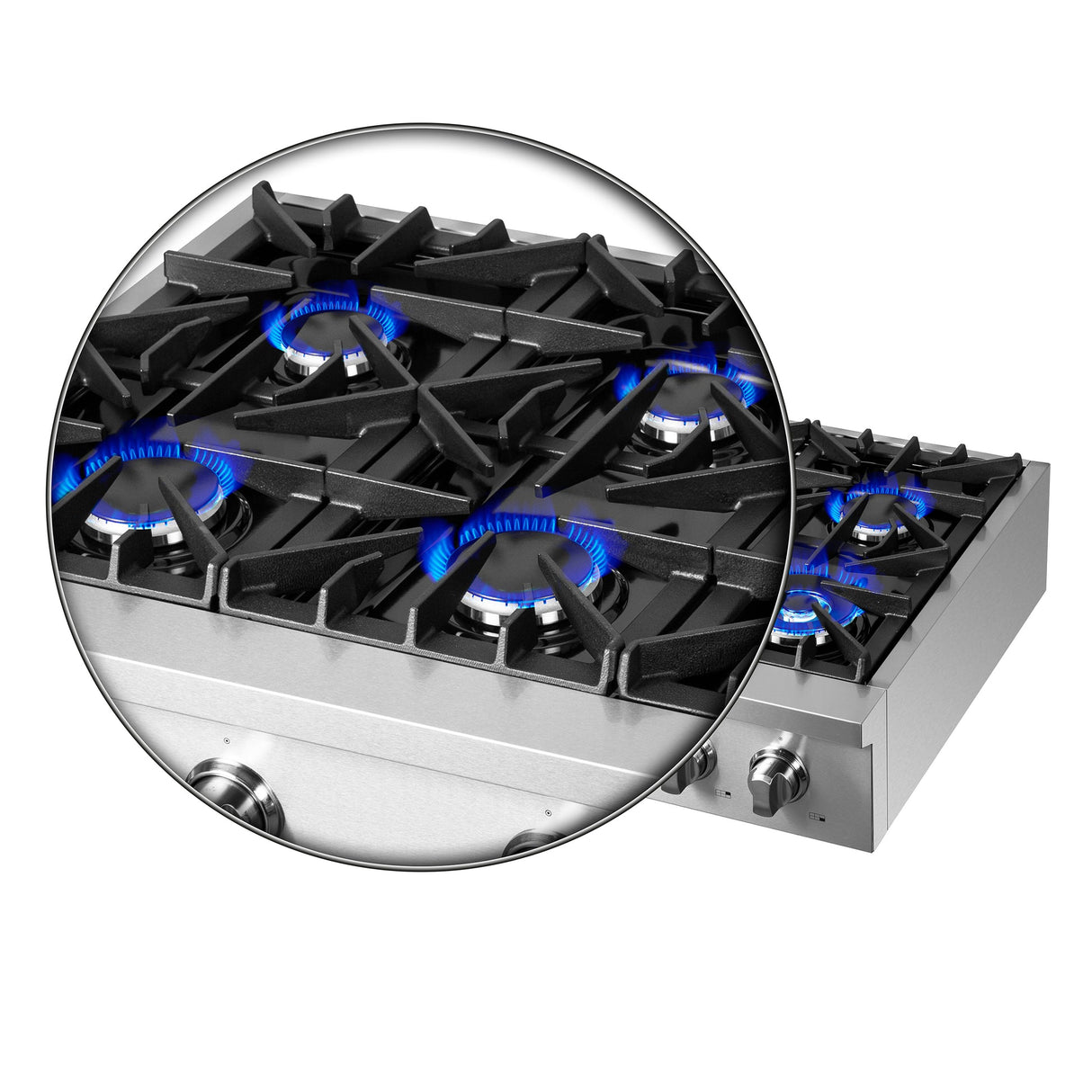 Forno Cossato Alta Qualita Pro-Style Gas Rangetop, Stainless Steel, Continuous Cast Iron Grates