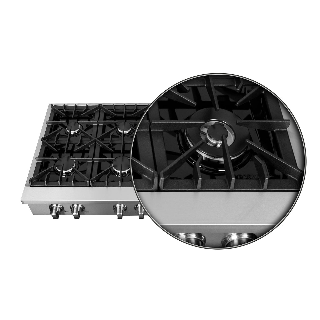 Forno Cossato Alta Qualita Pro-Style Gas Rangetop, Stainless Steel, Continuous Cast Iron Grates