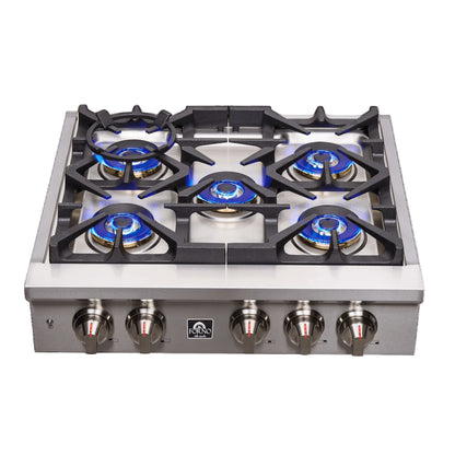 Forno Spezia Alta Qualita Pro-Style Gas Rangetop, Stainless Steel, Continuous Cast Iron Grates