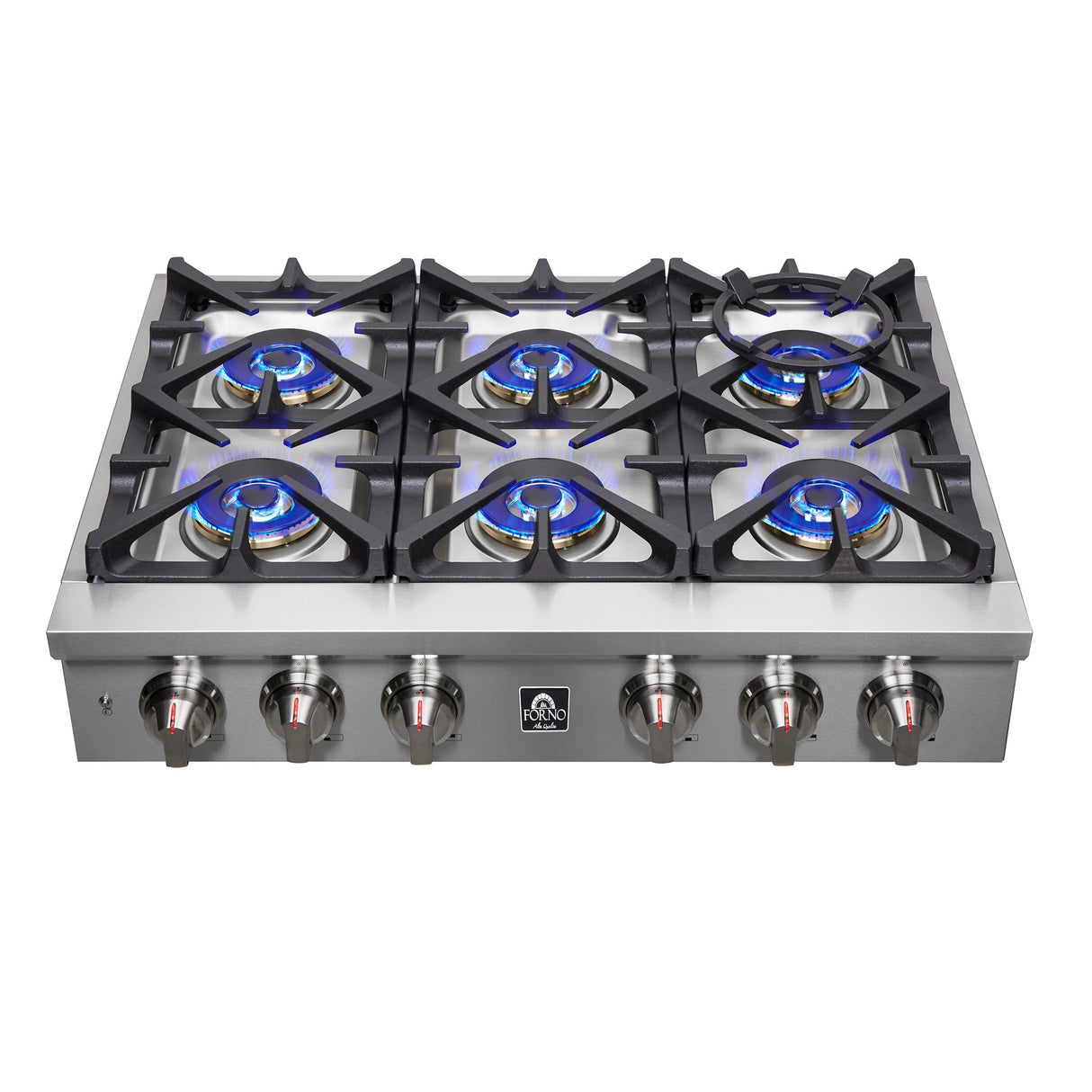 Forno Spezia Alta Qualita Pro-Style Gas Rangetop, Stainless Steel, Continuous Cast Iron Grates