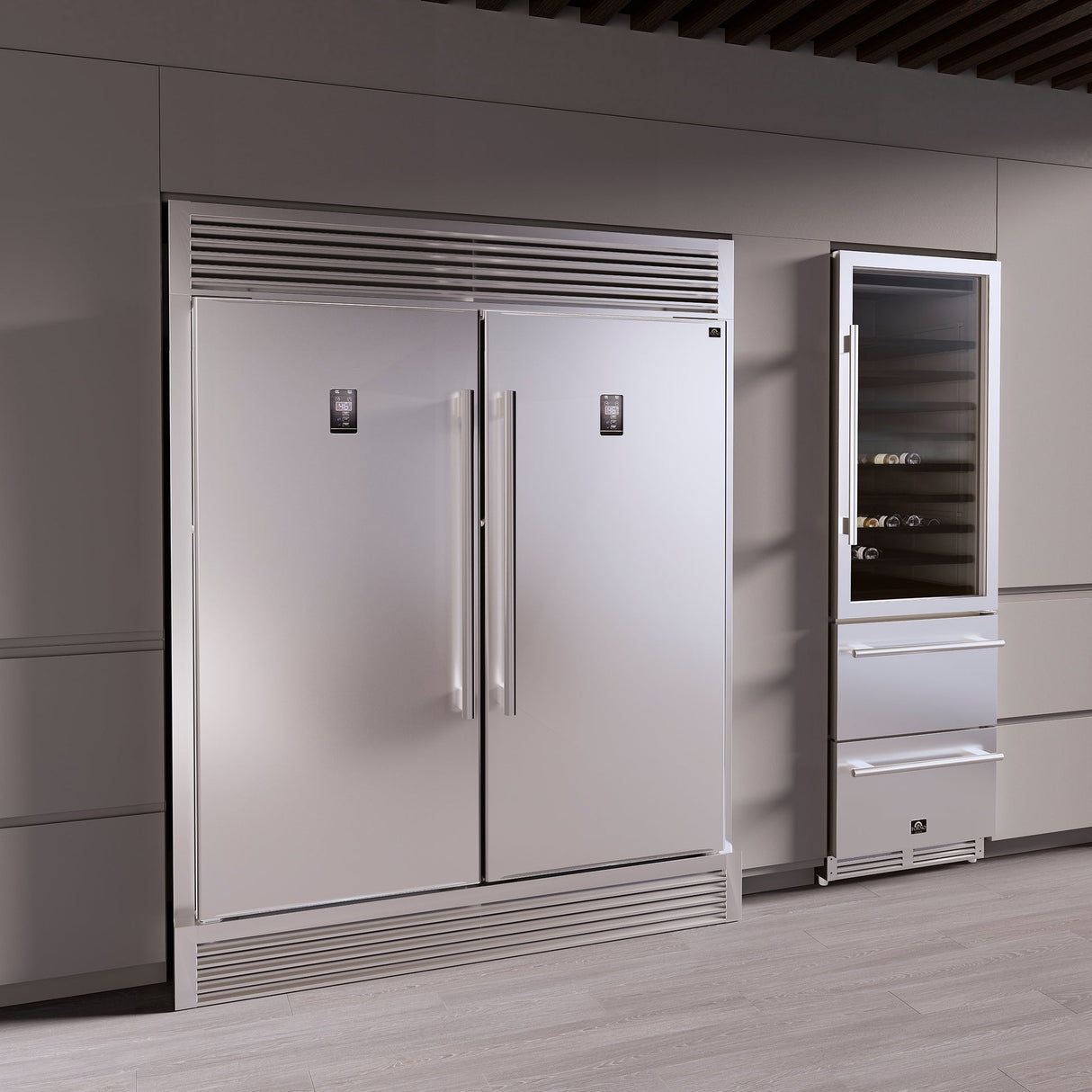 Forno Rizzuto 56-Inch Convertible Refrigerator/Freezer Set, 27.6 cu.ft Total Capacity, Decorative Grill