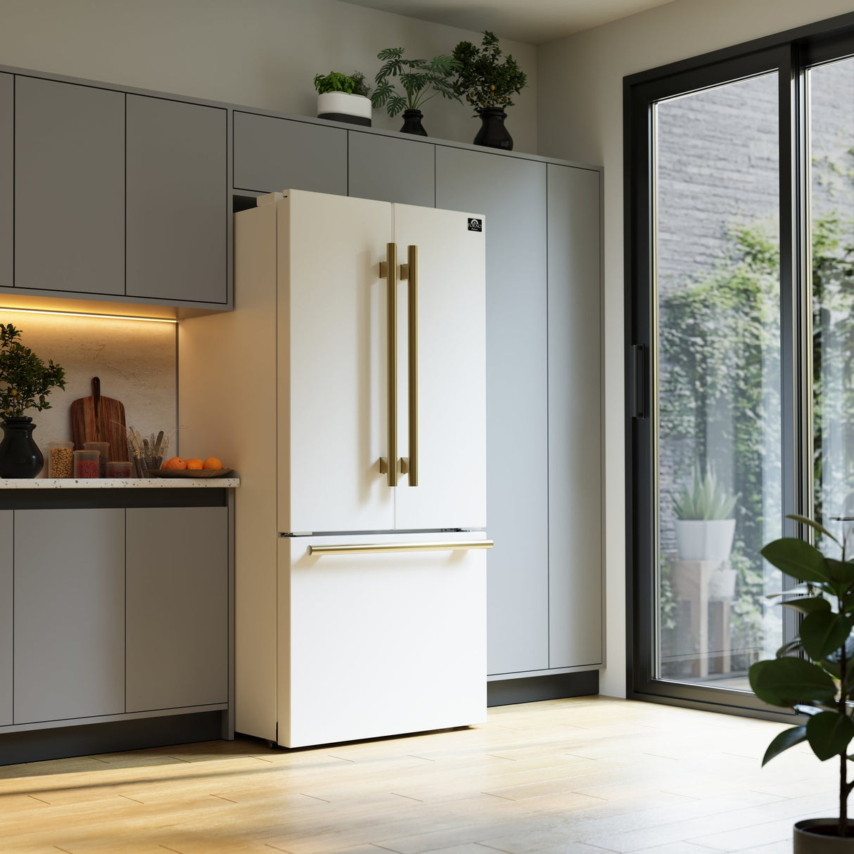 Forno Gallipoli Espresso 30-Inch French Door Refrigerator, Bottom Freezer, Ice Maker