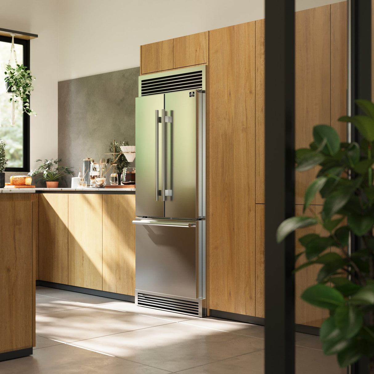Forno Gallipoli 30" French Door Refrigerator – 17.5 cu.ft, Decorative Grill, Stainless Steel & No Frost Technology