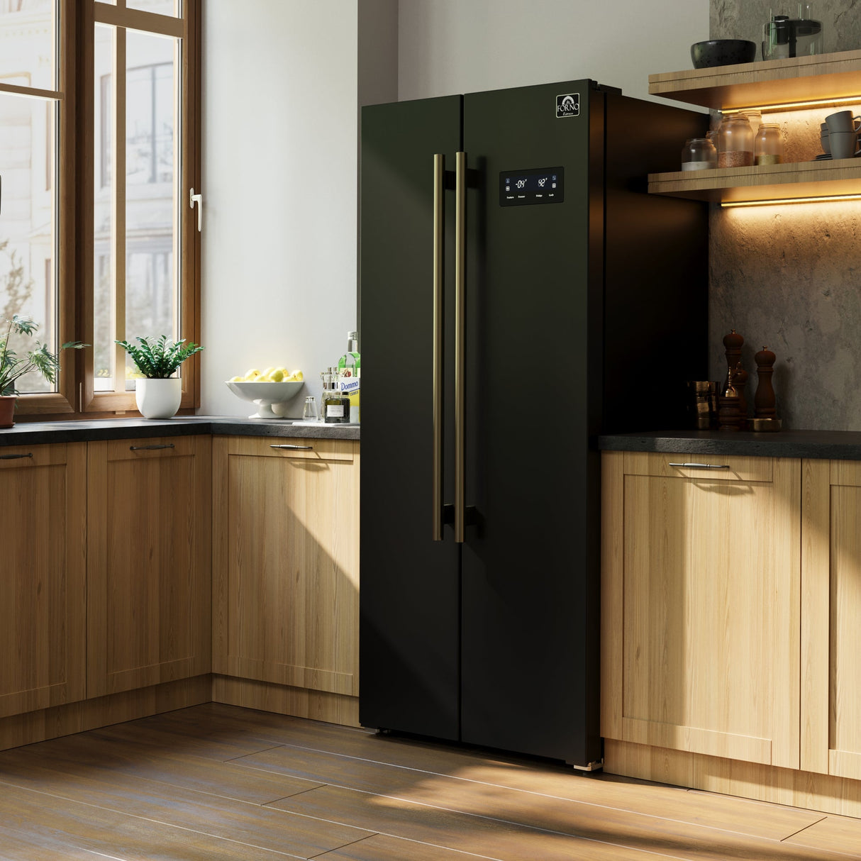 Forno Salerno Espresso 33-Inch Side-by-Side Refrigerator, 15.6 Cu. Ft., Energy-Efficient, No Frost, Modern Design
