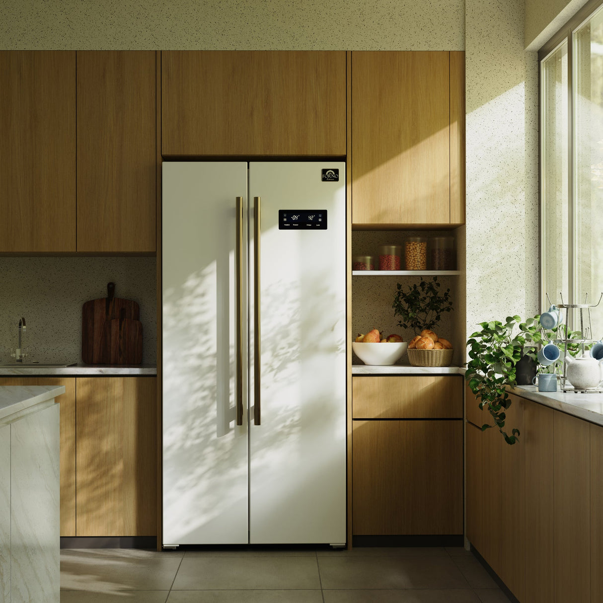 Forno Salerno Espresso 33-Inch Side-by-Side Refrigerator, 15.6 Cu. Ft., Energy-Efficient, No Frost, Modern Design