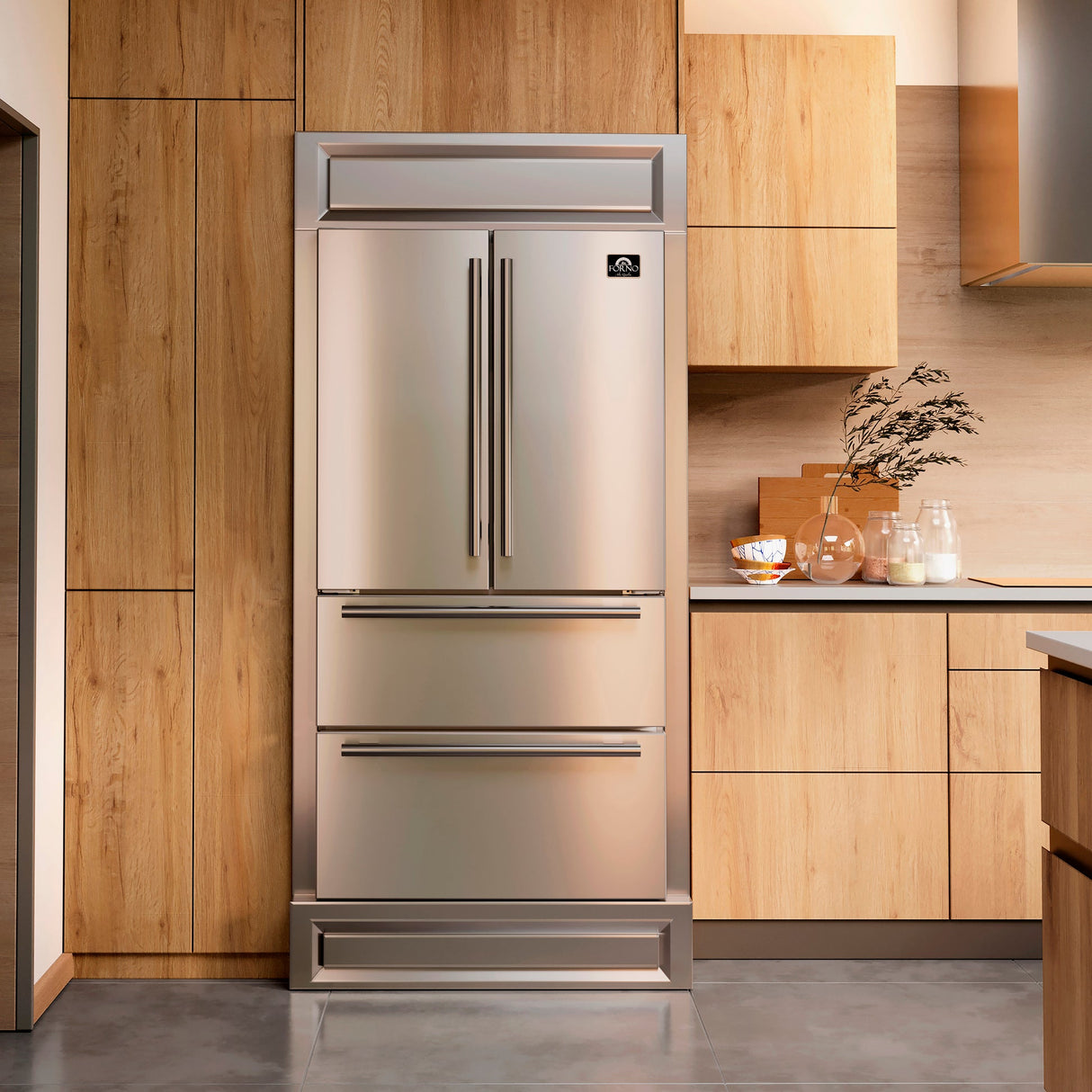 Forno Moena 40-Inch French Door Refrigerator, Stainless Steel, 19.2 cu.ft, Modern Decorative Grill