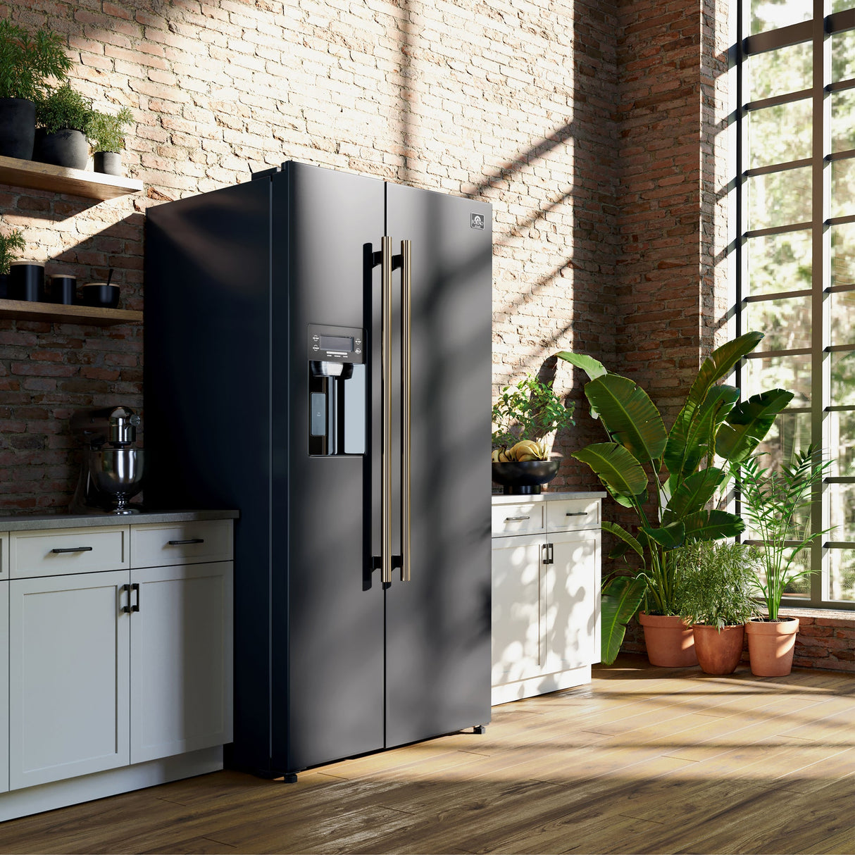 Forno Salerno Espresso 36-Inch Side-by-Side Refrigerator, 20 Cu. Ft., Frost-Free, Ice & Water Dispenser