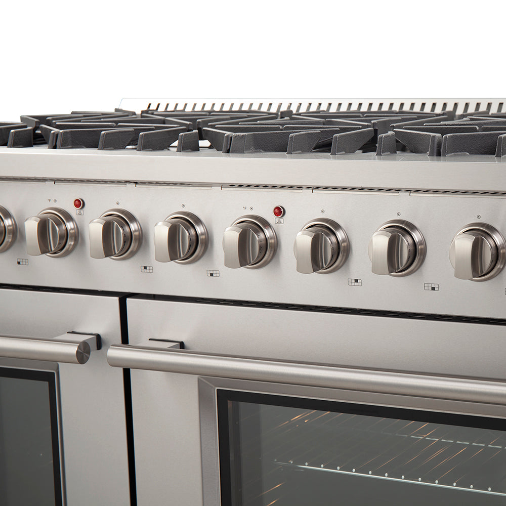 Forno Galiano 48-Inch Freestanding Gas Range, Stainless Steel, 8 Burners, 107,000 BTU, Double Ovens