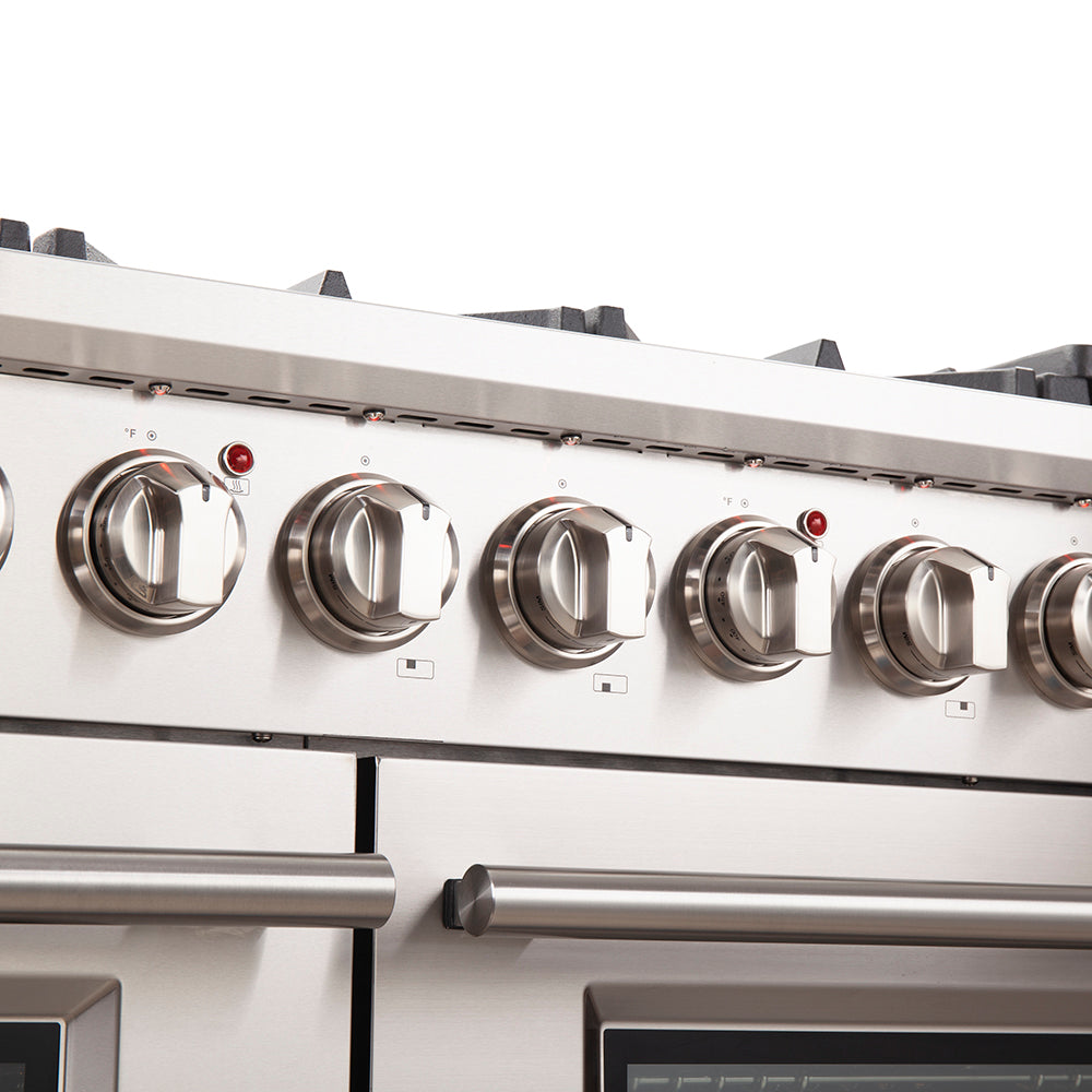 Forno Capriasca 48-inch Gas Range Stainless Steel, 8 Brass Burners, 6.58 cu.ft. Double Oven