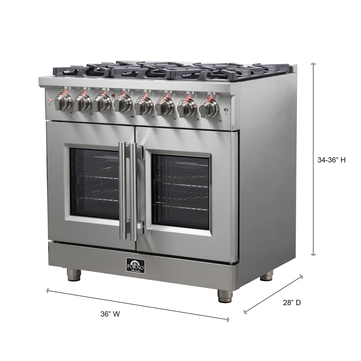 Forno Massimo Freestanding French Door Dual Fuel Range, True Convection Oven