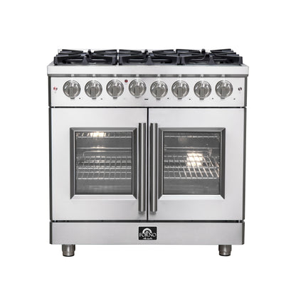 Forno Massimo Freestanding French Door Dual Fuel Range, True Convection Oven