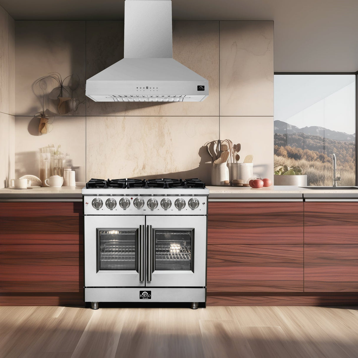 Forno Massimo Freestanding French Door Dual Fuel Range, True Convection Oven