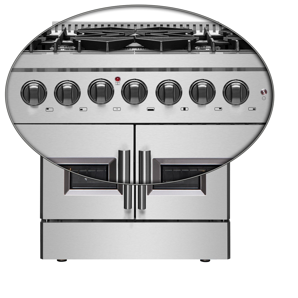 Forno Galiano French Door Dual Fuel Range All Stainless Steel, True Convection Oven