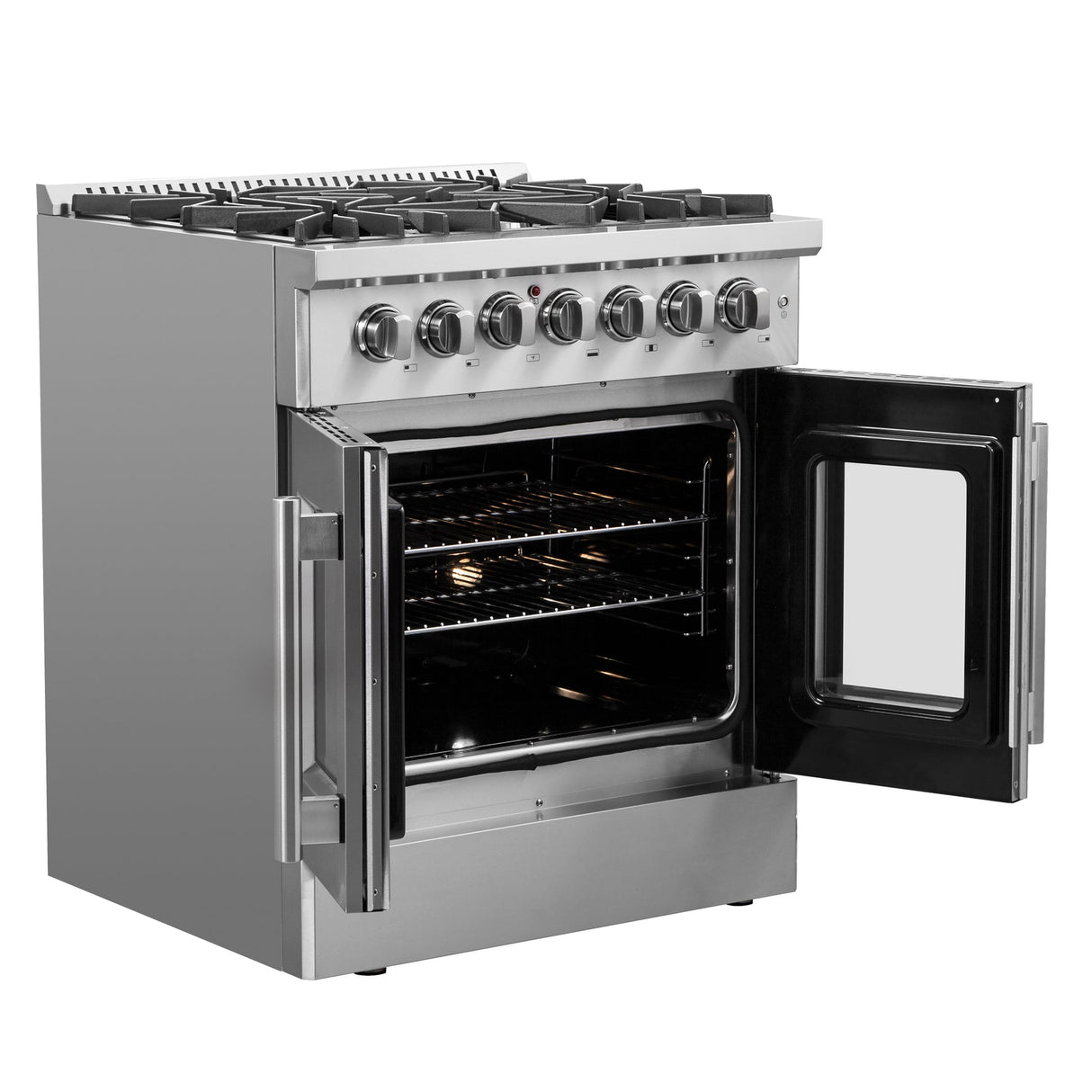Forno Galiano French Door Dual Fuel Range All Stainless Steel, True Convection Oven