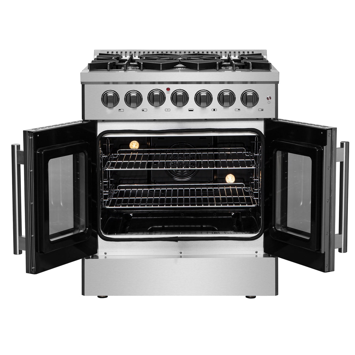 Forno Galiano French Door Dual Fuel Range All Stainless Steel, True Convection Oven
