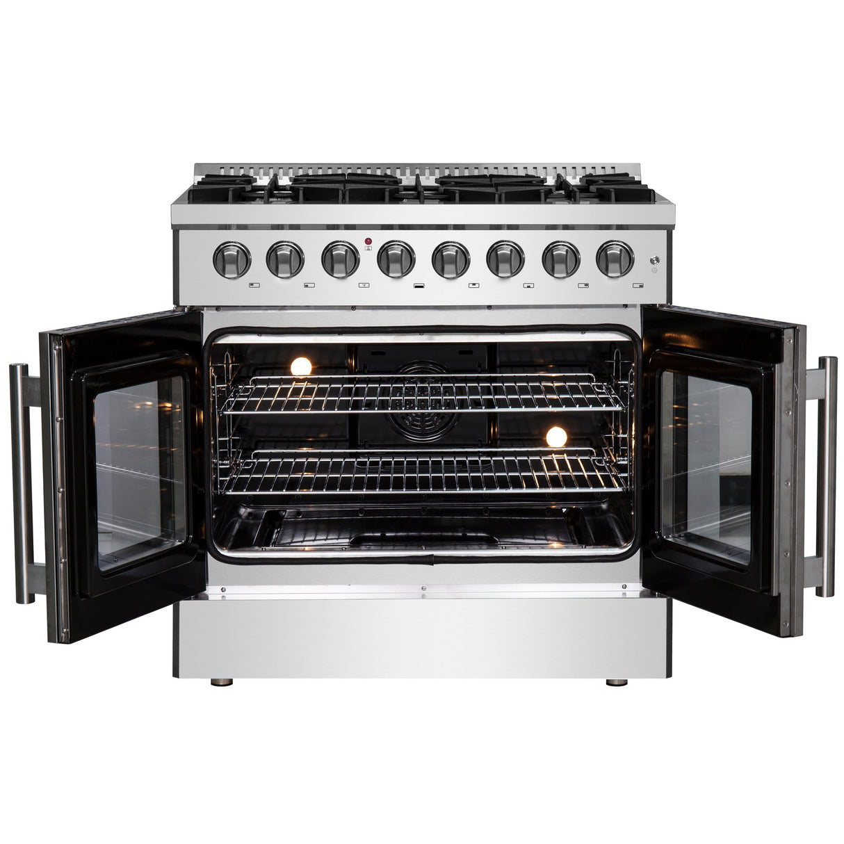 Forno Galiano French Door Dual Fuel Range All Stainless Steel, True Convection Oven