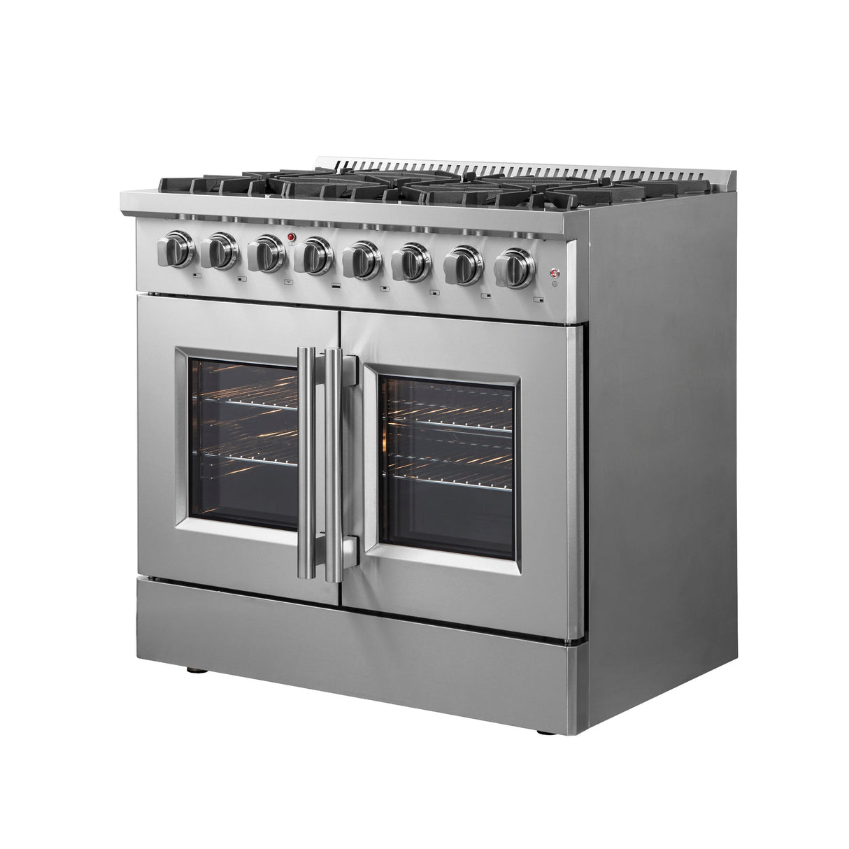 Forno Galiano French Door Dual Fuel Range All Stainless Steel, True Convection Oven