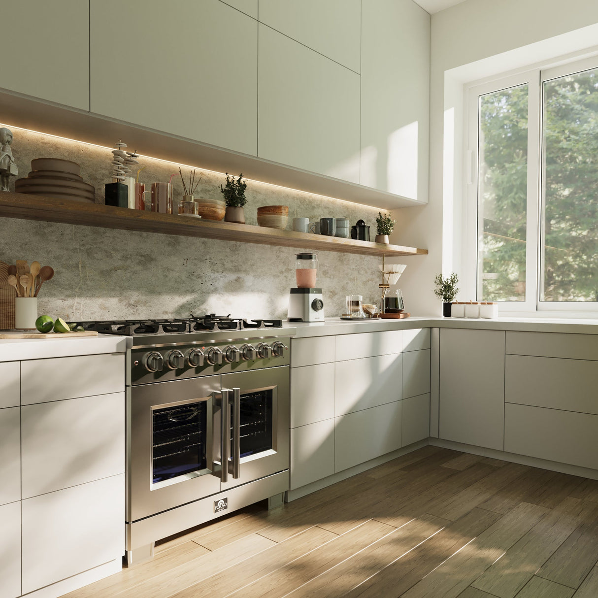 Forno Capriasca Freestanding French Door Dual Fuel Range, True Convection Oven