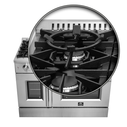 Forno Galiano 48-Inch Freestanding French Door Gas Range, 8 Burners, Griddle, Convection Oven