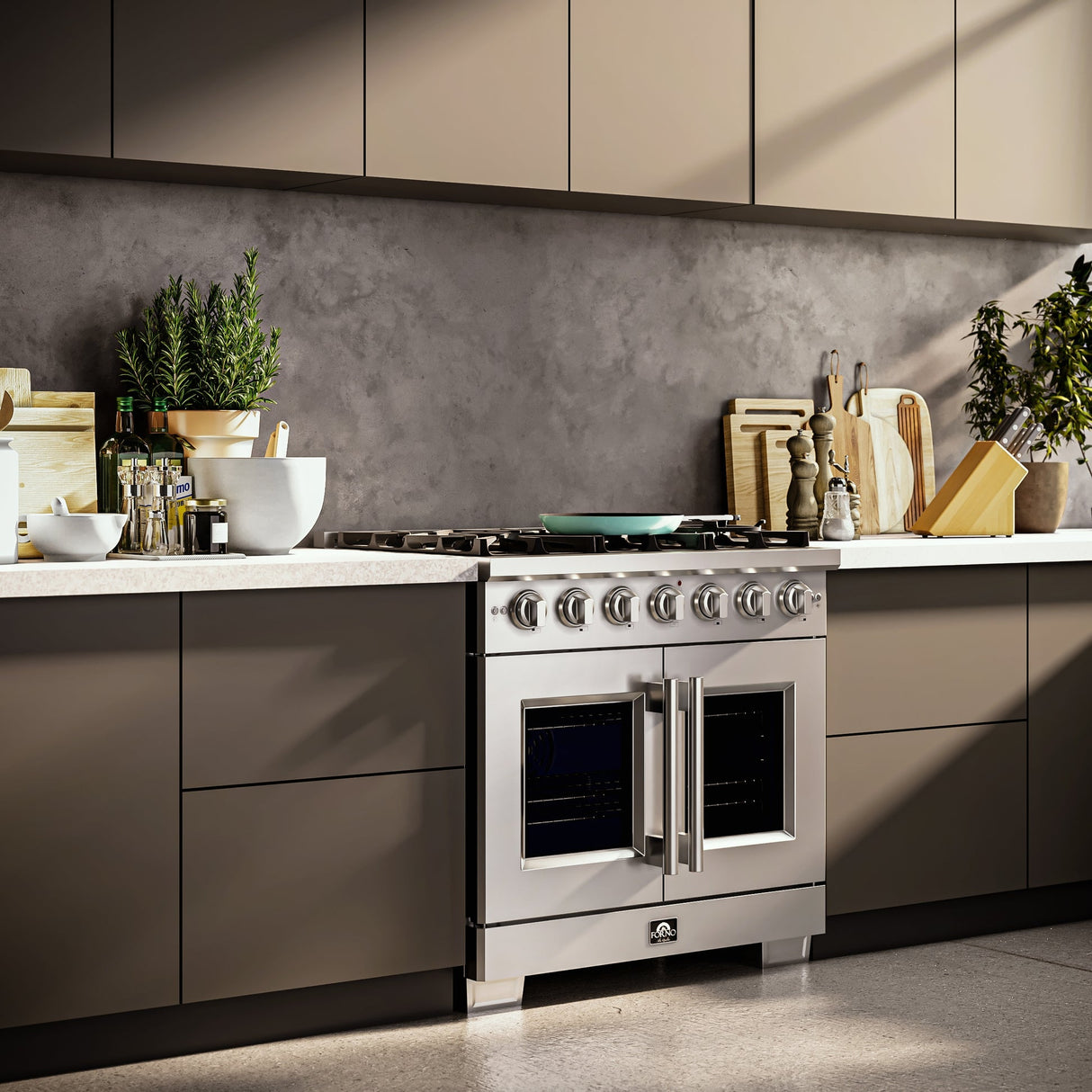 Forno Capriasca Freestanding French Door Gas Range, Convection Oven, Energy Efficient