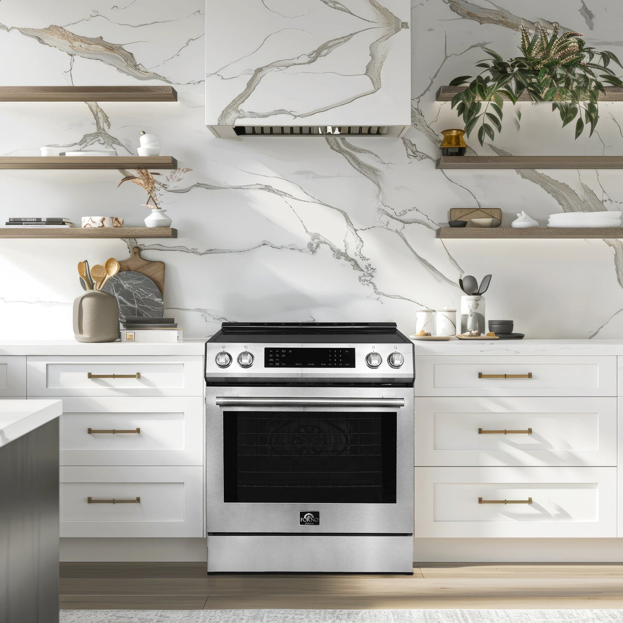 Forno Donatello Espresso 30-Inch Slide-In Stainless Steel Induction Range, Convection Oven