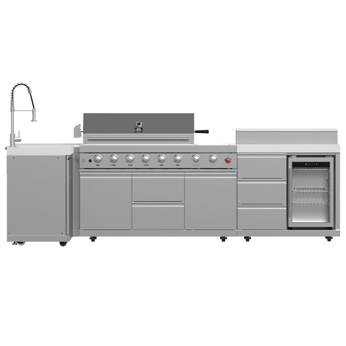 Forno Bulnes 40" BBQ Outdoor Kitchen – 95,000 BTU, 5 Burners, Infrared Sear & Rotisserie, Beverage Center & White Sintered Stone Countertops