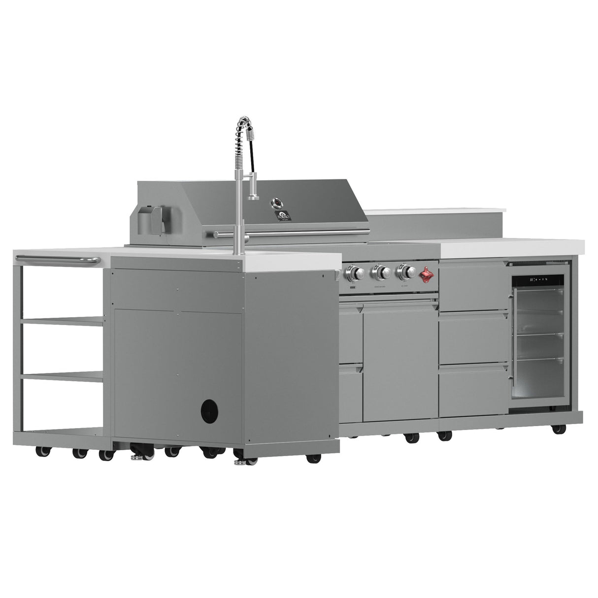 Forno Bulnes 40" BBQ Outdoor Kitchen – 95,000 BTU, 5 Burners, Infrared Sear & Rotisserie, Beverage Center & White Sintered Stone Countertops